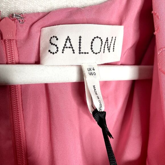 Saloni Jacquard Polka Dot Rose Ruffle Midi Dress Watermelon Pink Size 0 Silk New - Picture 4 of 12